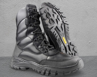 Botas tácticas ucranianas de cuero con cremallera lateral negra, calzado para exteriores