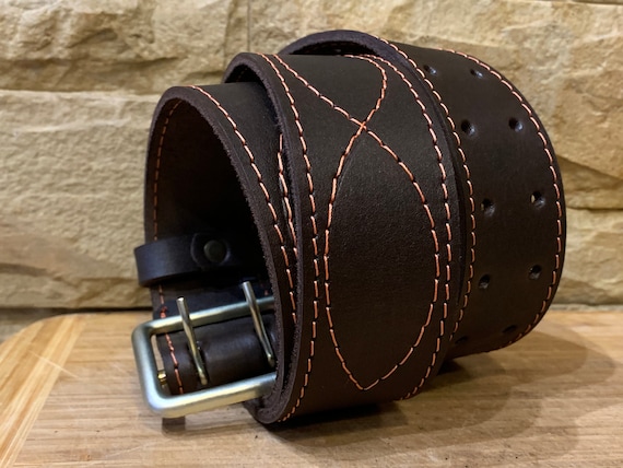 Vintage leather officer's belt, Brown black milit… - image 2