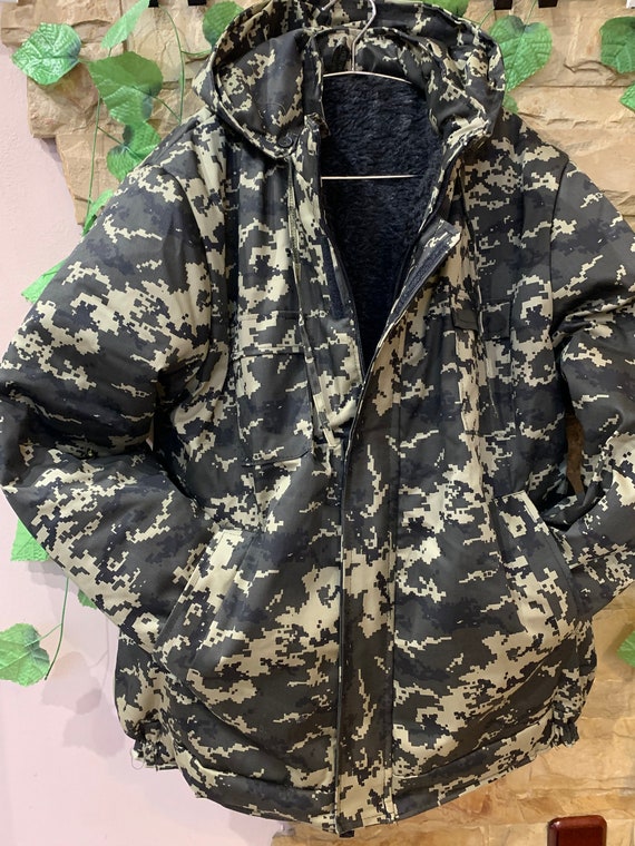 Military Winter Pea Jacket with a hood , Camouflag
