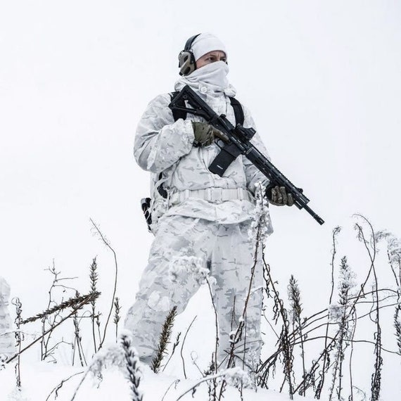 Camouflage Suit Winter With Balaclava, Camouflage Coat White