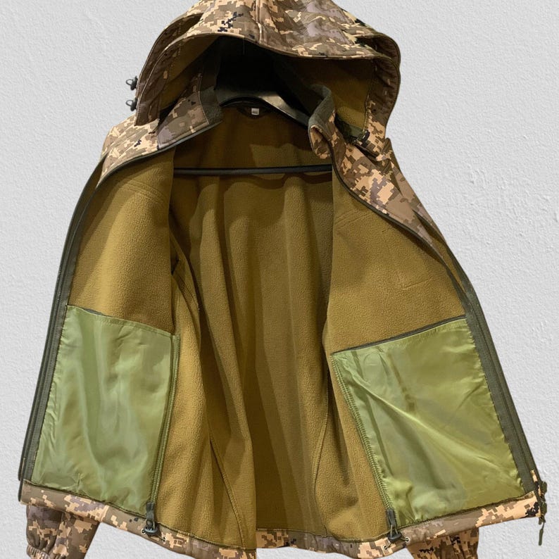 Softshell tactical jacket Pixel mm14 camouflage, Ukrainian military style jacket, detachable hood field uniform image 8