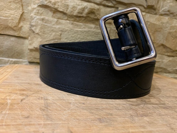 Vintage leather officer's belt, Brown black milit… - image 8