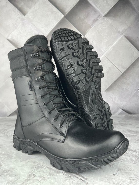 Ukrainian Winter Military Boots Leather Artificial Fur Lined Model