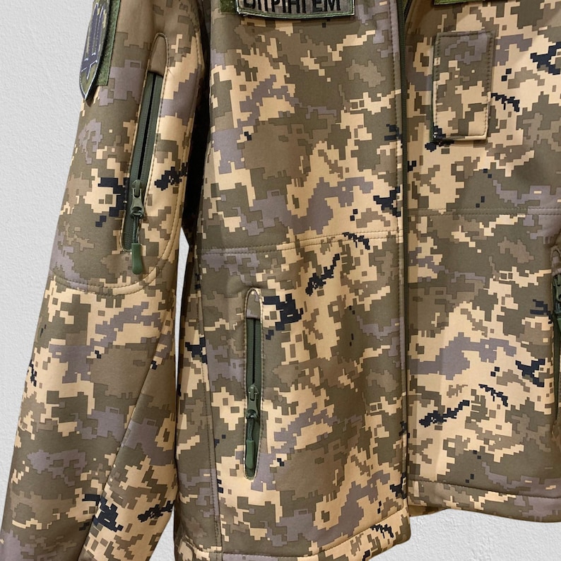 Softshell tactical jacket Pixel mm14 camouflage, Ukrainian military style jacket, detachable hood field uniform image 7