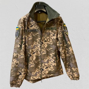 Softshell tactical jacket Pixel mm14 camouflage, Ukrainian military style jacket, detachable hood field uniform image 6