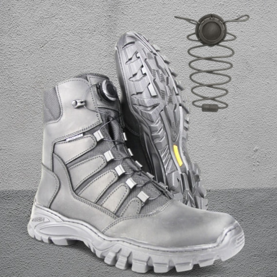 Patriot Ukrainian Leather Tactical Boots – Mid-Season Outdoor Boots with Quick Lacing