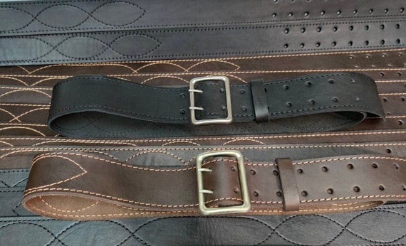 Vintage leather officer's belt, Brown black milit… - image 1