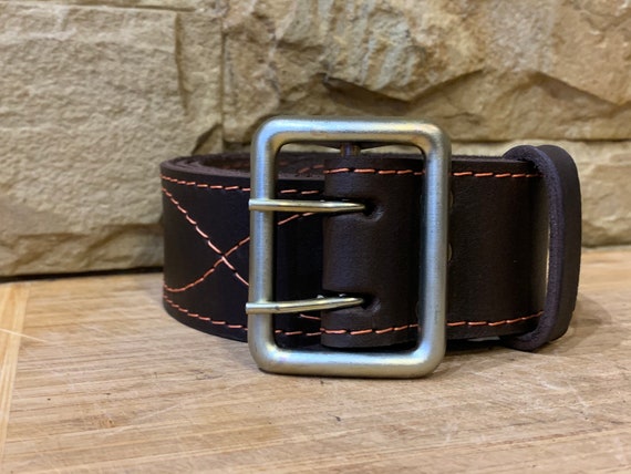 Vintage leather officer's belt, Brown black milit… - image 7