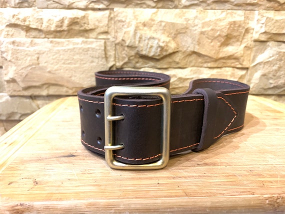 Vintage leather officer's belt, Brown black milit… - image 6