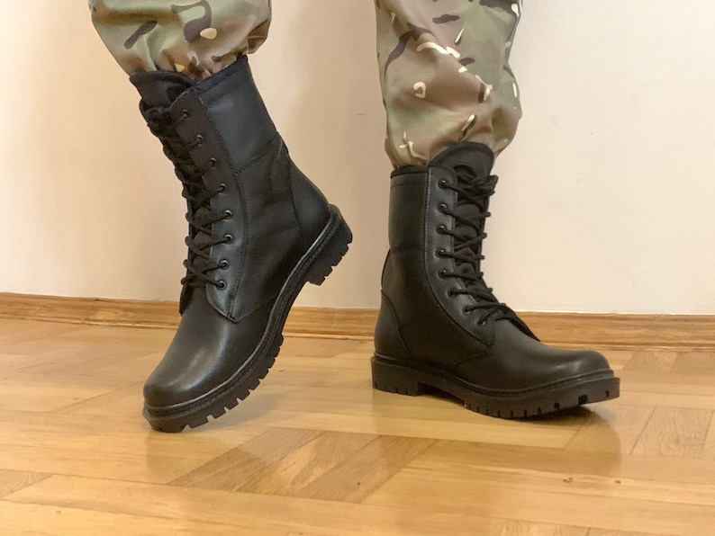Ukrainian tactical leather boots Scorpion Plus — upgraded military-style boots with high ankle support, thick non-slip sole and moisture-resistant lining
