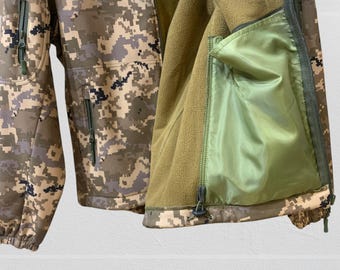 Softshell tactical jacket Pixel mm14 camouflage, Ukrainian military style  jacket, detachable hood field uniform