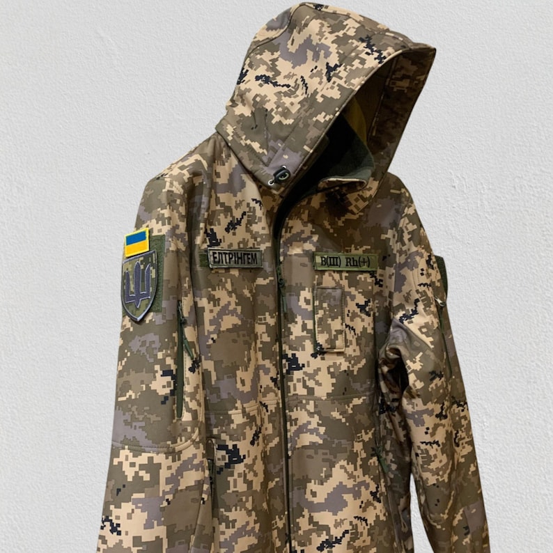 Softshell tactical jacket Pixel mm14 camouflage, Ukrainian military style jacket, detachable hood field uniform image 5