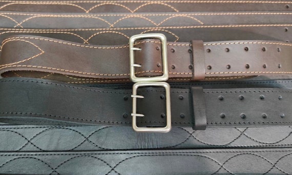 Vintage leather officer's belt, Brown black milit… - image 4