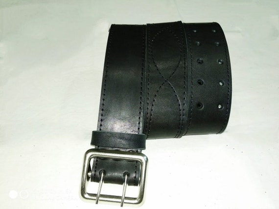 Vintage leather officer's belt, Brown black milit… - image 9