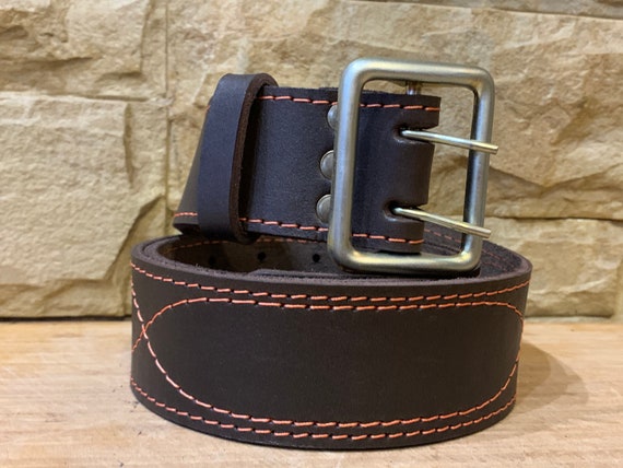 Vintage leather officer's belt, Brown black milit… - image 5