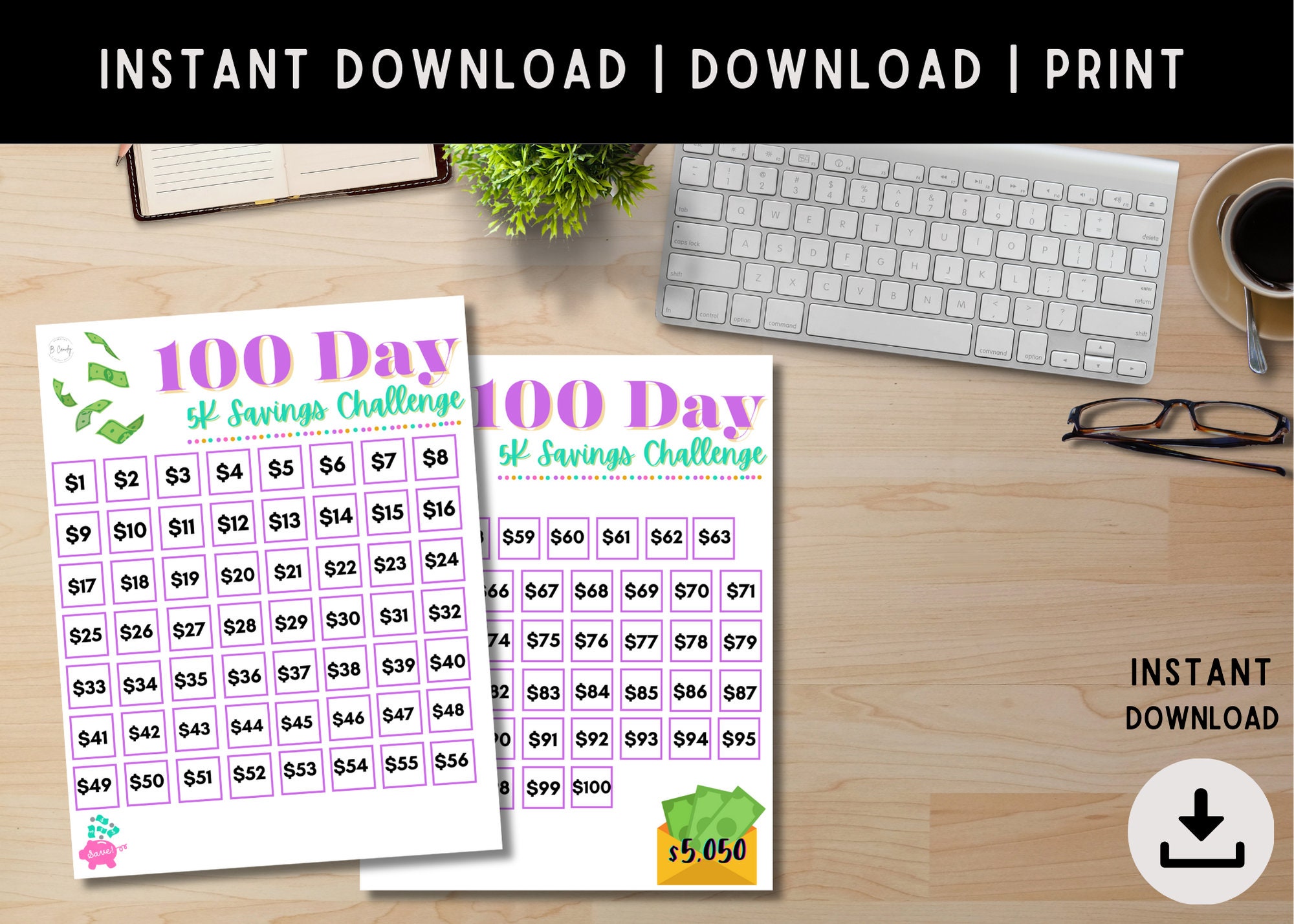 100 Day Saving Challenge 5K Money Saving Challenge Money Saving ...