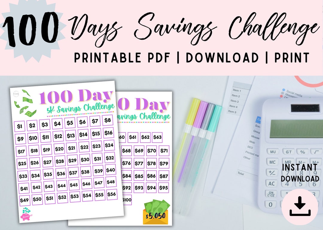 100 Day Saving Challenge 5K Money Saving Challenge Money Saving ...