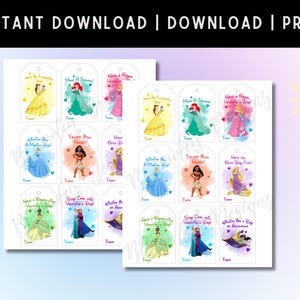 Princess Valentine Cards | 9 Different Characters | Instant Download | Magical | Valentines | Classroom Valentine Card