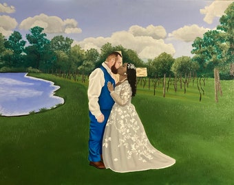 Wedding painting from photo, custom acrylic painting, anniversary gift, realistic painting, wedding portrait, custom painting from photo