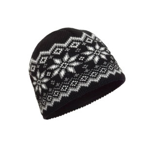 Knitted Nordic Woolen Hat with fair isle pattern Beanie for men and women with beautiful Scandinavian Jacquard pattern Black hat BIRASI image 5