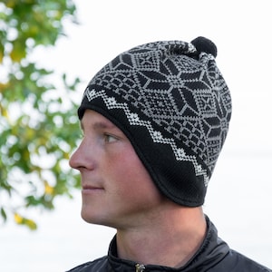 Beanie for Men Hat for Autumn and winter season Winter set Knitted Woolen beanie with Nordic Icelandic Fair Isle pattern for skiing Woollana image 1