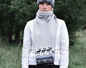 Black & White Scandinavian Scarf With Tassels Thick Nordic