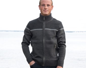 Woolen Cardigan on the zipper Casual Woolen Cardigan with High-Neck Gray Sweater in Nordic style for Men Everyday sweater for Men Woollana