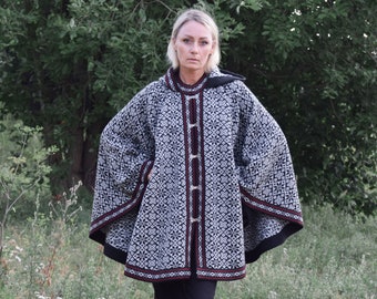 Woolen Poncho With Beautiful Fair Isle Pattern Nordic Icelandic