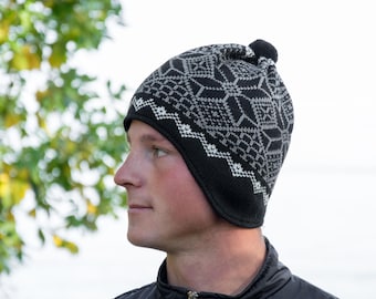 Beanie for Men Hat for Autumn and winter season Winter set Knitted Woolen beanie with Nordic Icelandic Fair Isle pattern for skiing Woollana