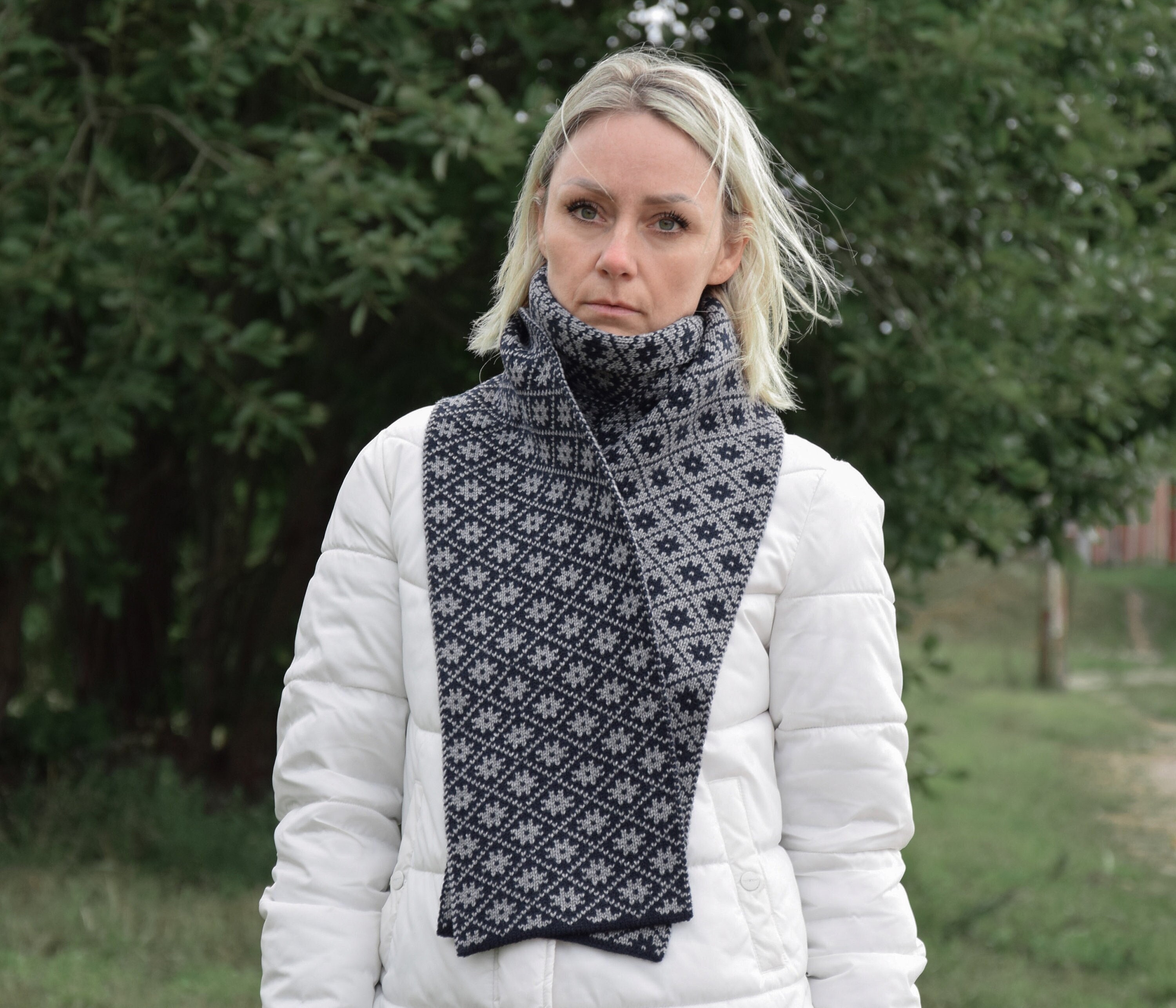 Two Sided Color Scarf Thick Scandinavian Winter Scarf Navy Two Sided Color Scarf Thick Scandinavian Winter Scarf Navy