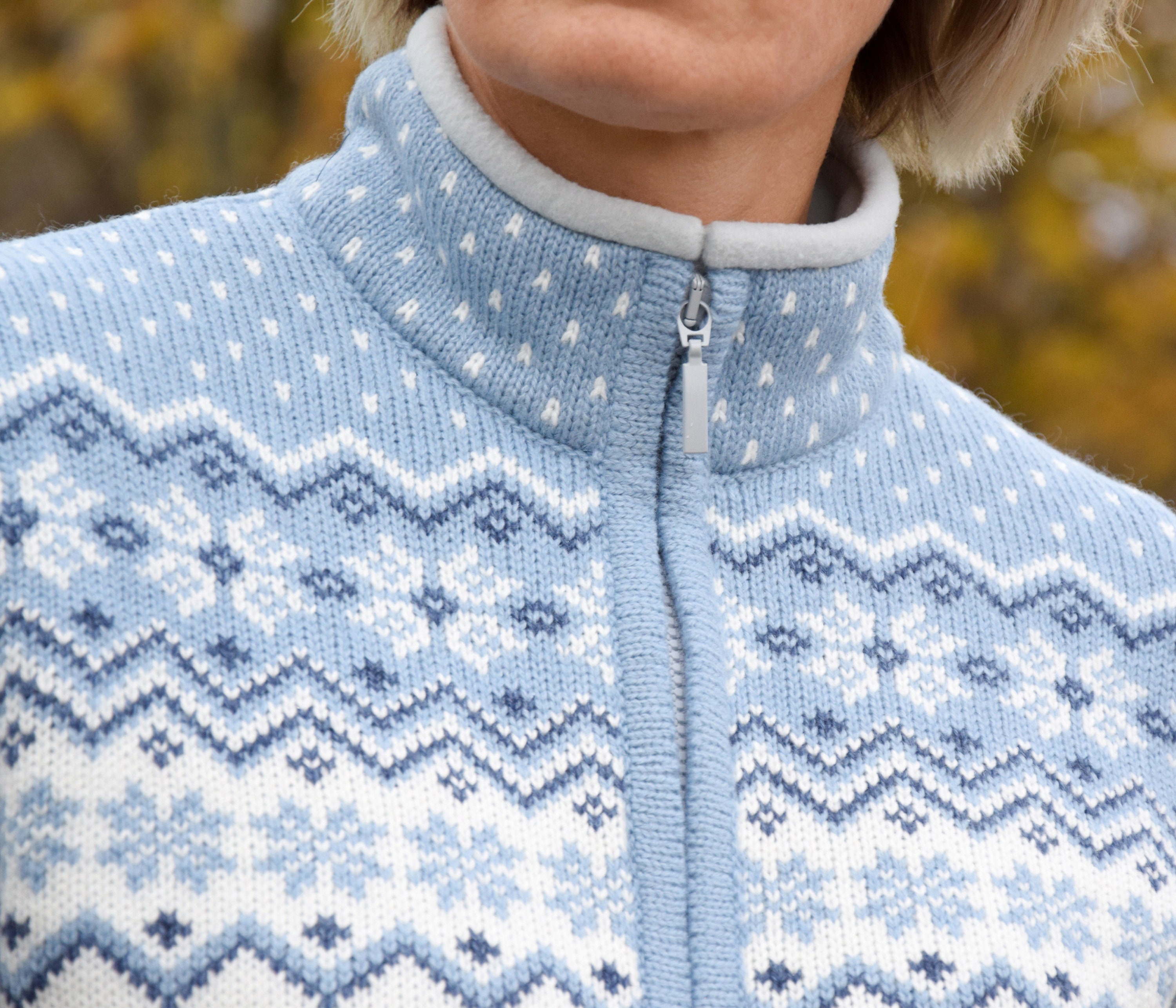Blue Fair Isle Sweater Knitted Scandinavian Woolen High-neck Cardigan ...
