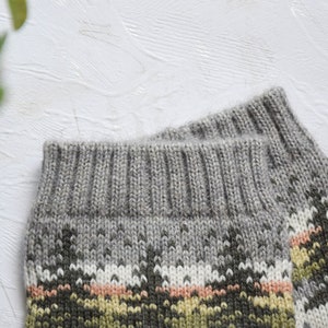 Beautiful Gray Alpaca Wool Socks Warm Fair Isle socks with rabbits flowers and trees Nordic Icelandic jacquard patterns for skiing Woollana image 6