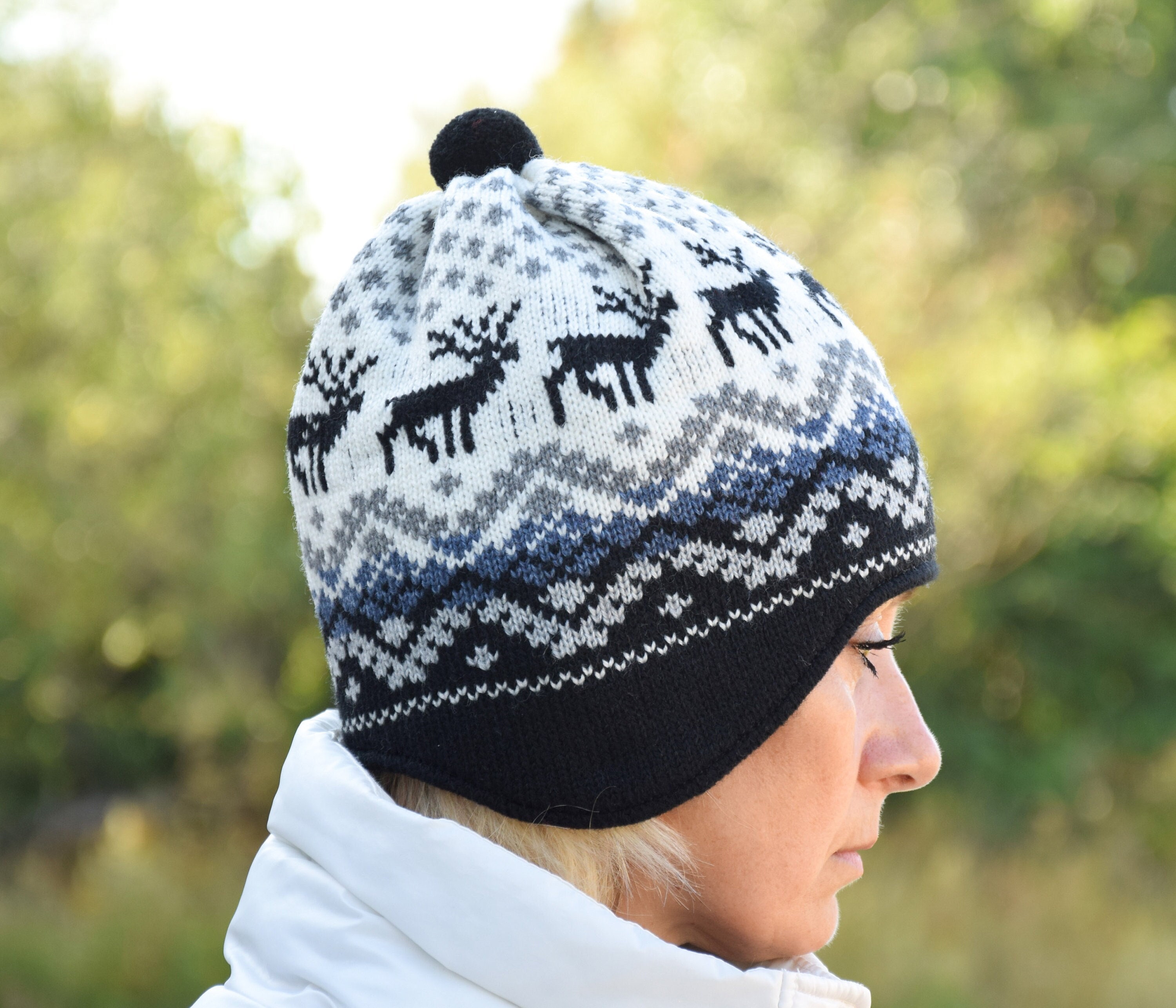 Italy yarn/wool black white dotted winter hat Buy Yule Dotted Neutral Black Beanie main image 4
