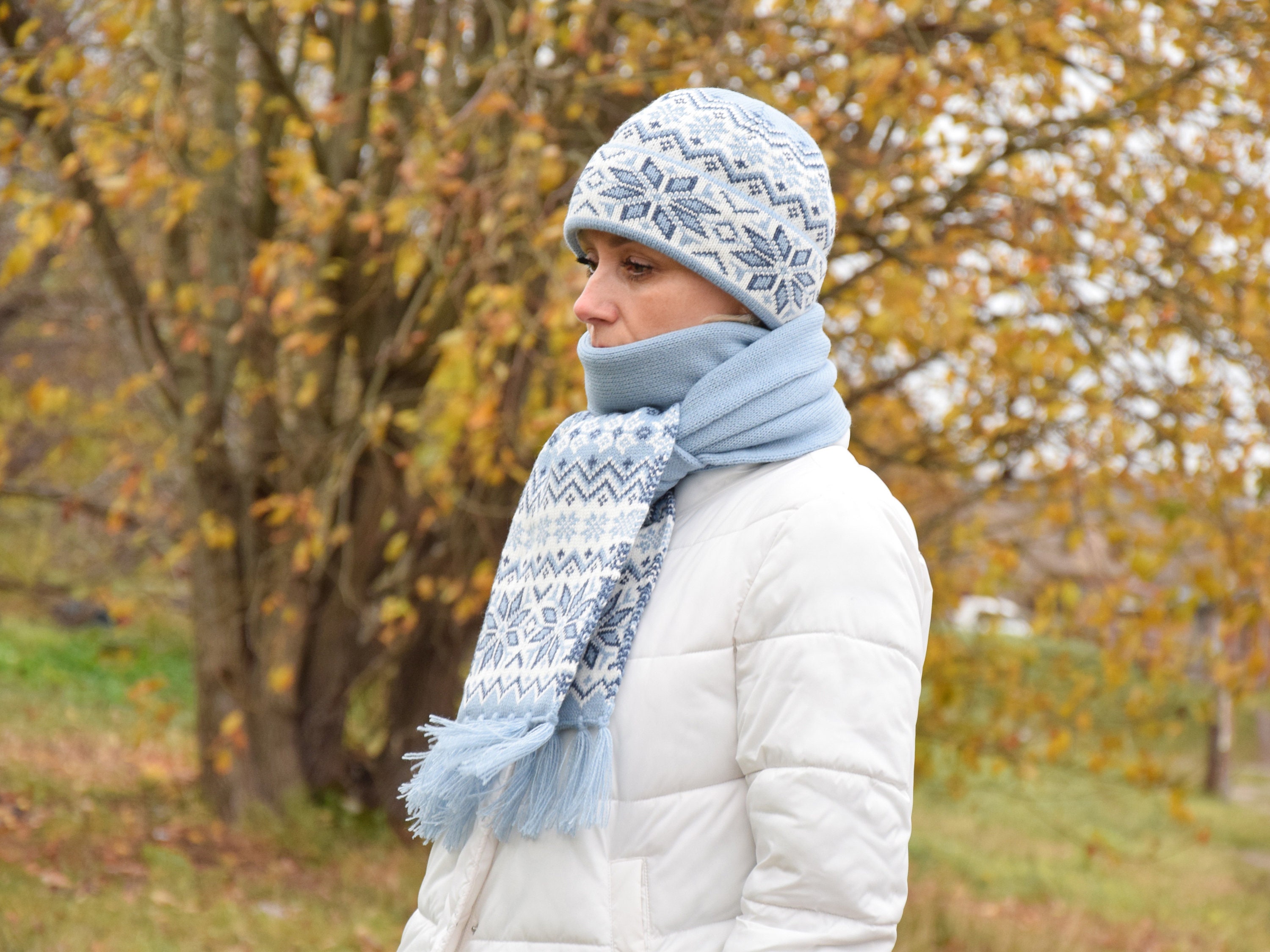 Blue Winter Scarf With Beautiful Selbu Stars Scandinavian