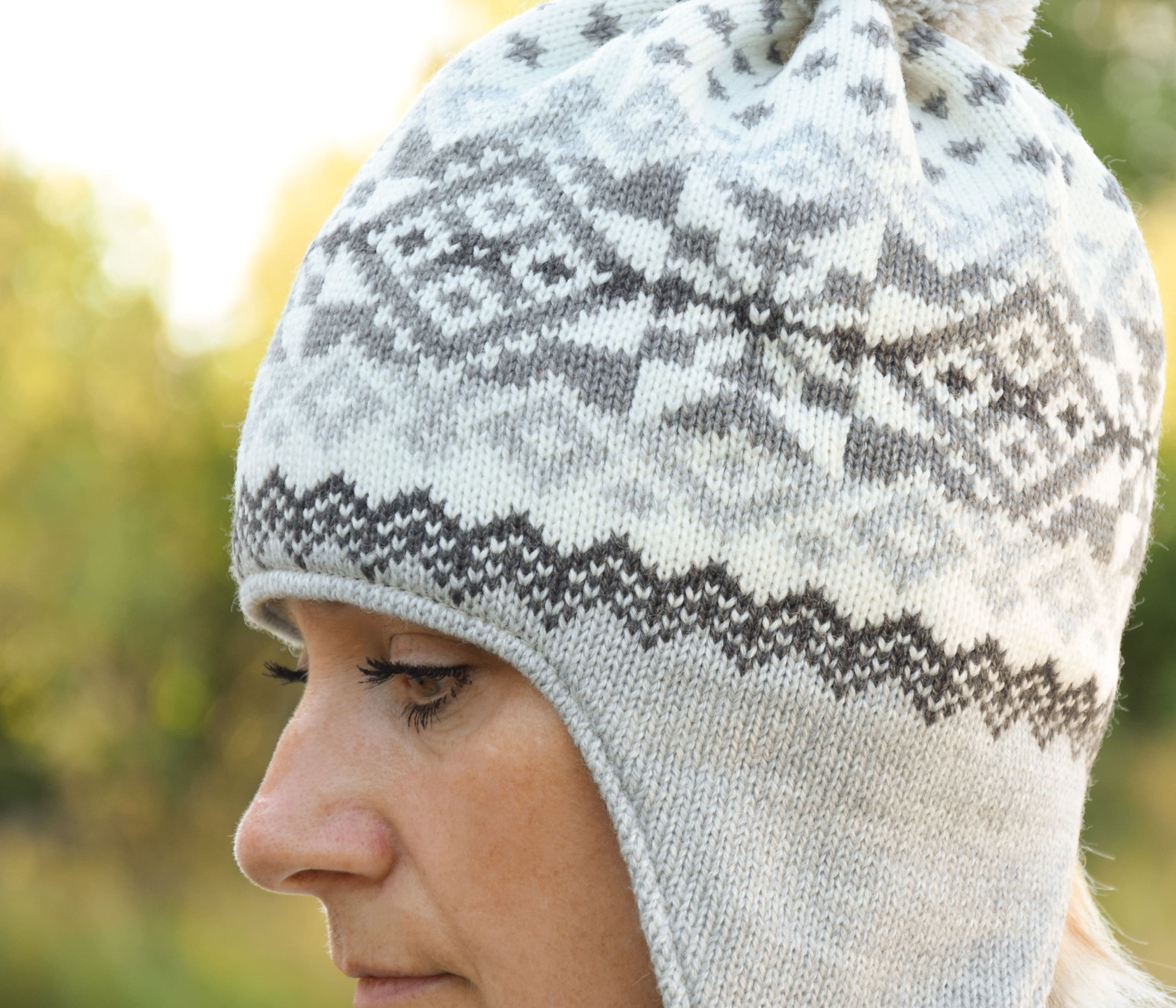 Knitted Scandinavian Wool Winter Hat With Nordic Fair Isle Pattern Gray ...