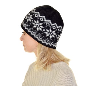 Knitted Nordic Woolen Hat with fair isle pattern Beanie for men and women with beautiful Scandinavian Jacquard pattern Black hat BIRASI image 6