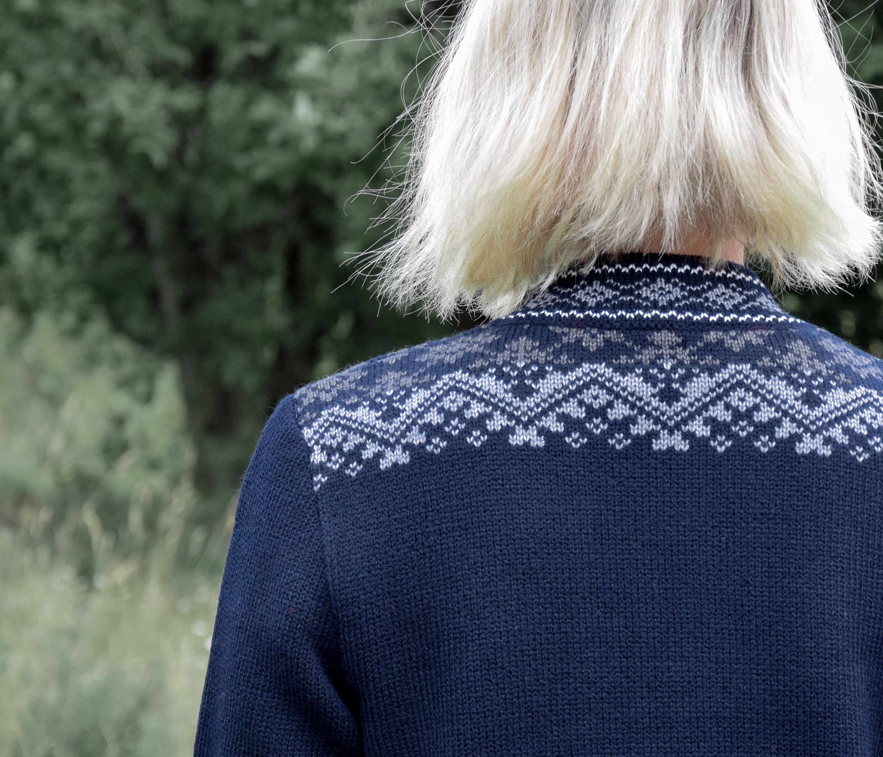 Navy Woolen Cardigan With Fair Isle Pattern Nordic Icelandic