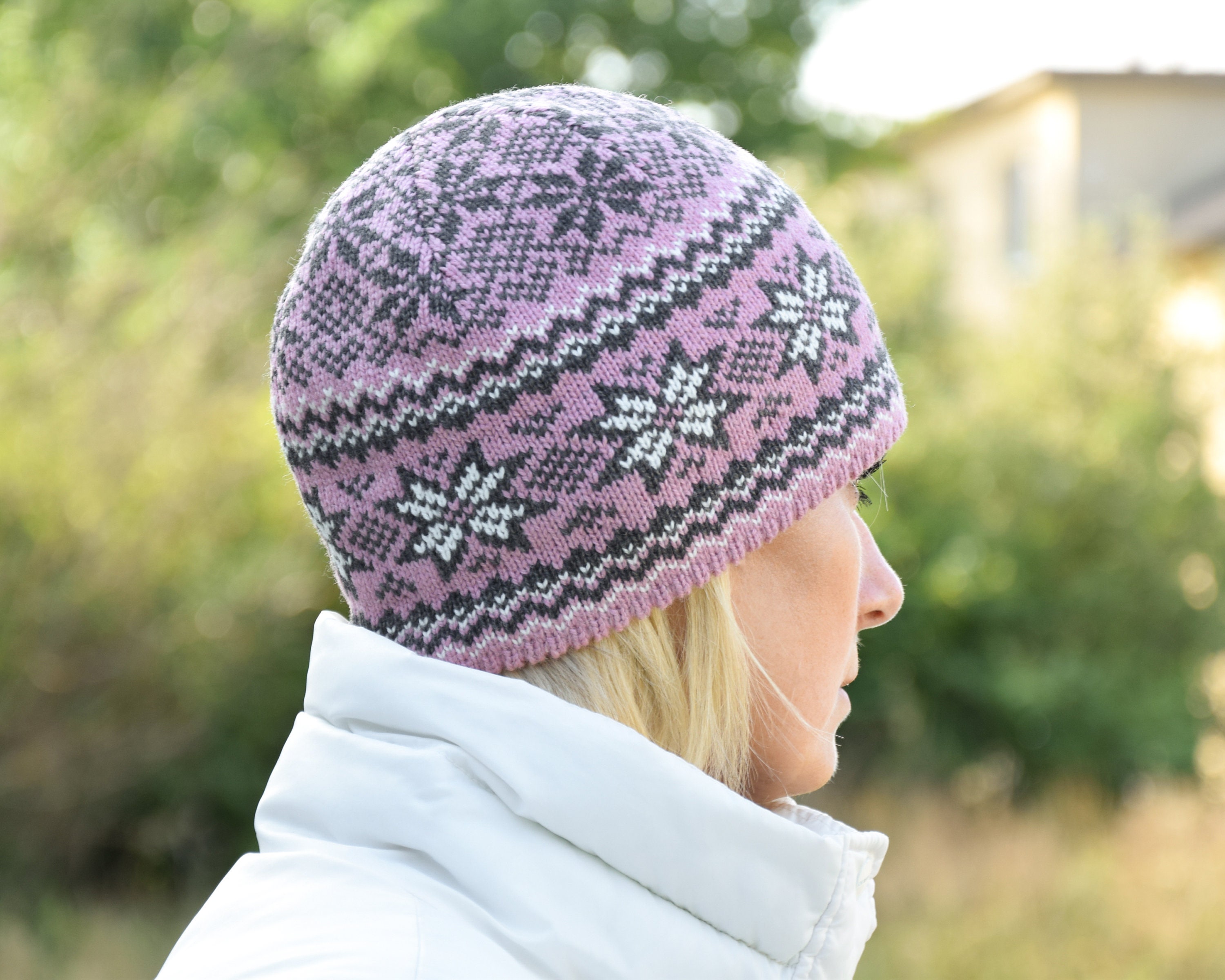VTG! Knit Outerwear Purple Wool Blend Fair Isle Beanie Hat Made in USA Nordic Purple Fair Isle Hat - Etsy main image 2