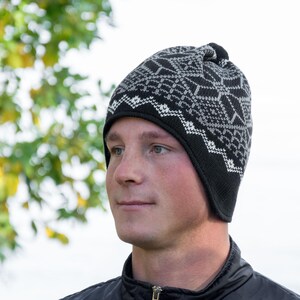 Beanie for Men Hat for Autumn and winter season Winter set Knitted Woolen beanie with Nordic Icelandic Fair Isle pattern for skiing Woollana image 2