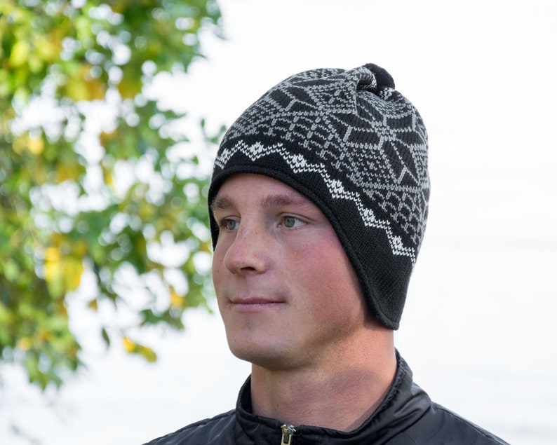 Beanie for Men Hat for Autumn and winter season Winter set Knitted Woolen beanie with Nordic Icelandic Fair Isle pattern for skiing Woollana image 2