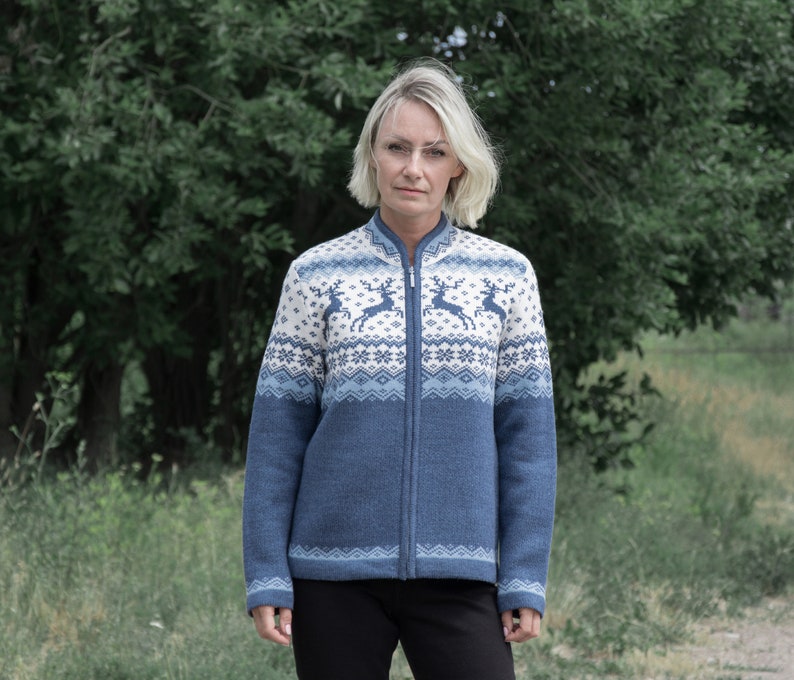 True Living Fair Isle Pattern Cardigan (Light Blue)