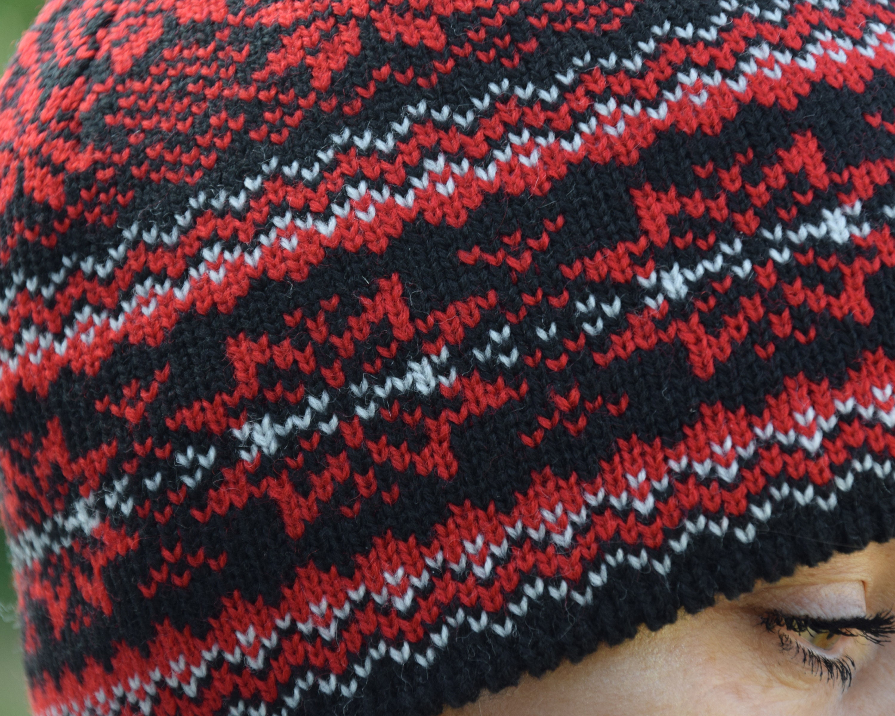 Nordic Wool Beanie: Red Fair Isle Knit, Fleece-lined Winter 