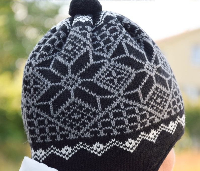 Beanie for Men Hat for Autumn and winter season Winter set Knitted Woolen beanie with Nordic Icelandic Fair Isle pattern for skiing Woollana image 6