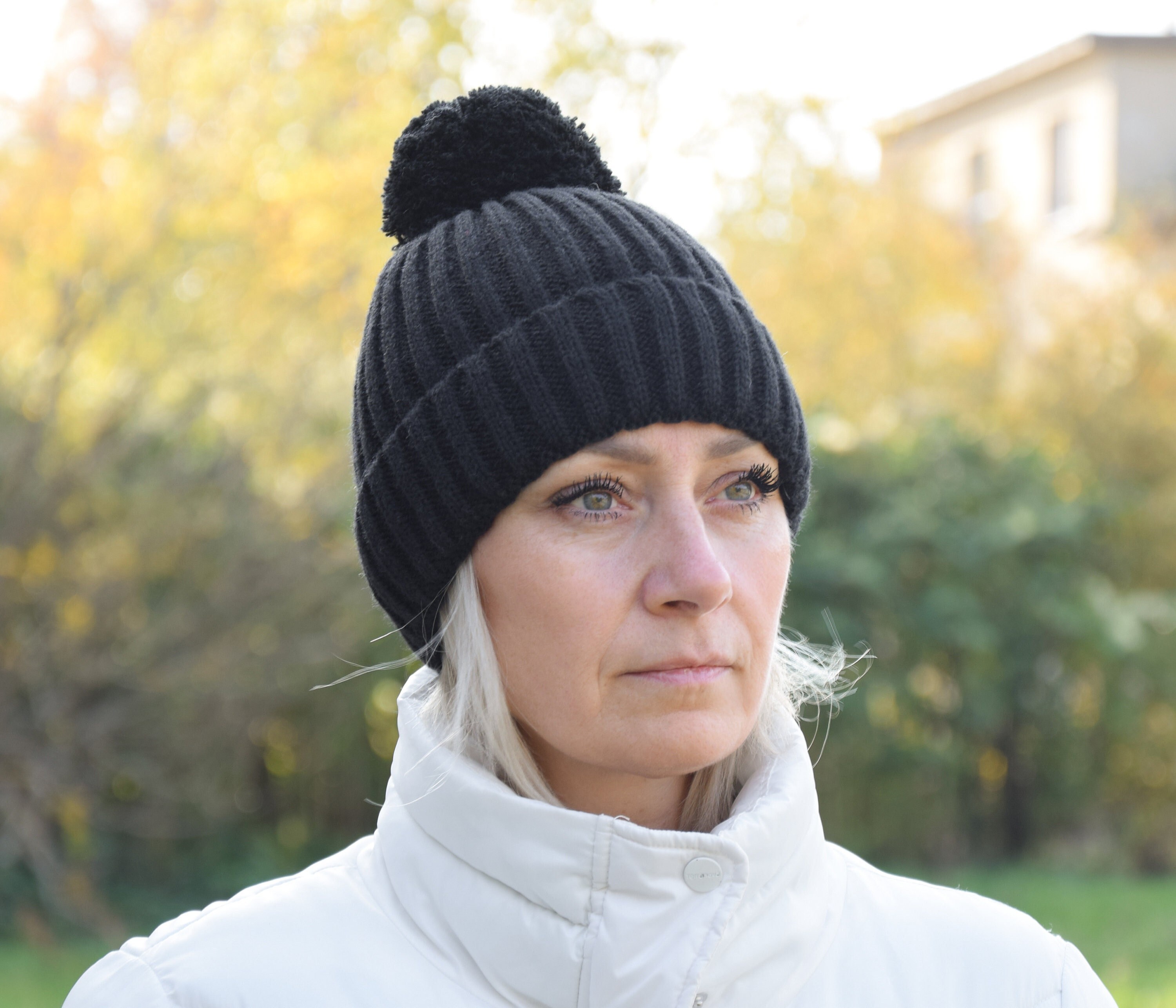 Knitted Woolen Hat Black Beanie for Men 