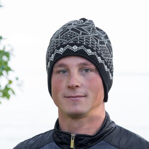 Beanie for Men Hat for Autumn and winter season Winter set Knitted Woolen beanie with Nordic Icelandic Fair Isle pattern for skiing Woollana image 3