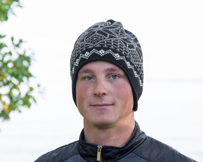 Beanie for Men Hat for Autumn and winter season Winter set Knitted Woolen beanie with Nordic Icelandic Fair Isle pattern for skiing Woollana image 3