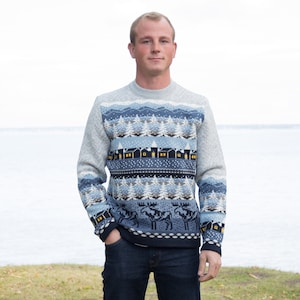 Woolen Winter Fair Isle Cardigan Scandinavian Woolen Jumper for Men Christmas Sweater in Icelandic style Nordic Sweater Woollana
