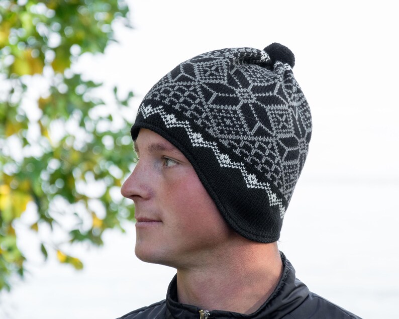 Beanie for Men Hat for Autumn and winter season Winter set Knitted Woolen beanie with Nordic Icelandic Fair Isle pattern for skiing Woollana image 1