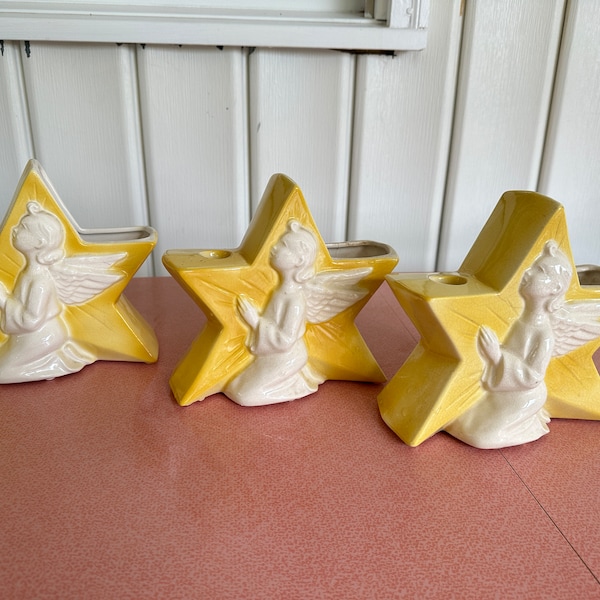 Copley Pottery Company Mid-Century Mod Stars Vase, Candle Holder, Bookends, Yellow Angel, Holiday, Made in USA