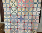 Vintage Feedsack Checkered Quilt- Cutters Quilt Repurpose Upcycle